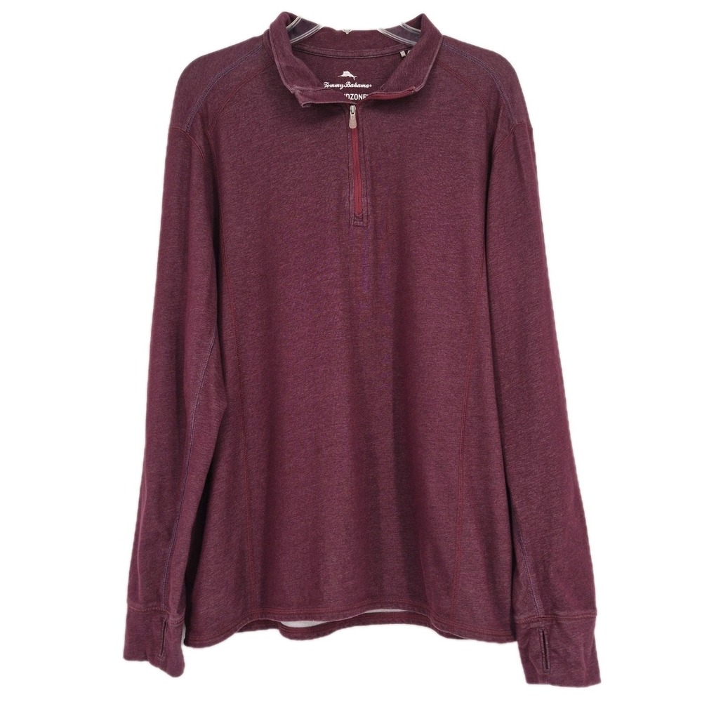 Tommy‎ Bahama Men's Maroon Red  1/4 Zip Pullover Sweater Sz L